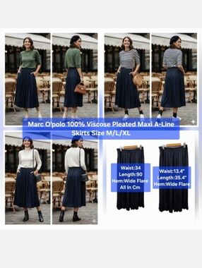 Marc O'Polo 100% Viscose Pleated Maxi A-Line Skirt Size M/L/XL
